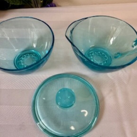 Hazel-Atlas Turquoise Blue Sugar and Creamer‎ Set Vintage Glassware - Picture 4 of 5